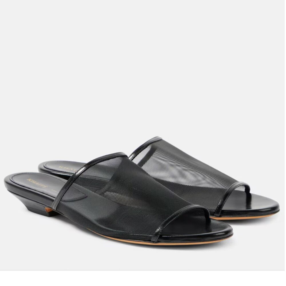 KHAITE Black Mesh Slide Sandals